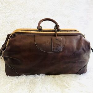 Vintage TOMMY BAHAMA Brown Leather Tan Bamboo Doctor's Bag Style Duffel RARE
